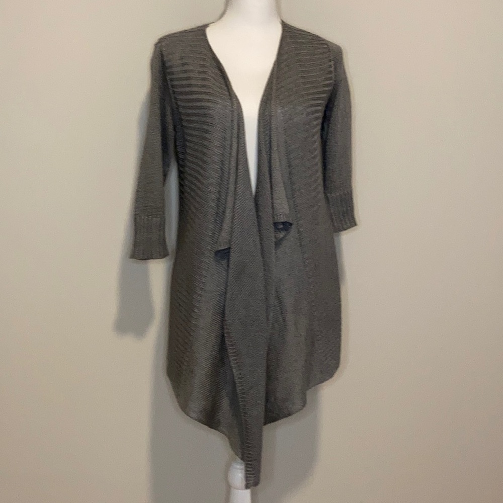 Eileen Fisher Linen Silk Rib Drape Front Cardigan